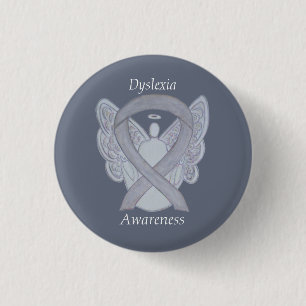 Dyslexia Silver Awareness Ribbon Angel Custom Pin