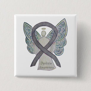 Dyslexia Silver Awareness Ribbon Angel Custom Pin
