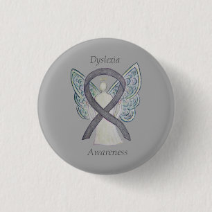 Dyslexia Silver Awareness Ribbon Angel Custom Pin