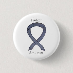 Dyslexia Silver Awareness Ribbon Custom Pin