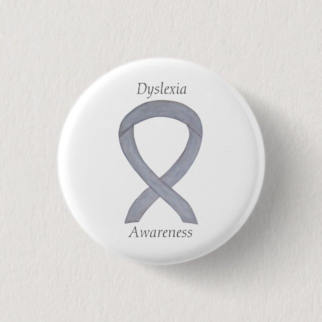 Dyslexia Silver Awareness Ribbon Custom Pin (Front)