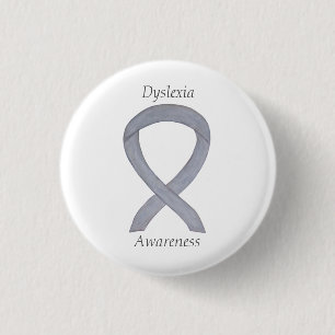 Dyslexia Silver Awareness Ribbon Custom Pin