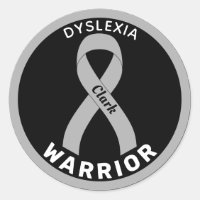 Dyslexia Warrior Ribbon Black Round Sticker