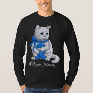 Dystonia Awareness Month Blue Ribbon Cat T-Shirt
