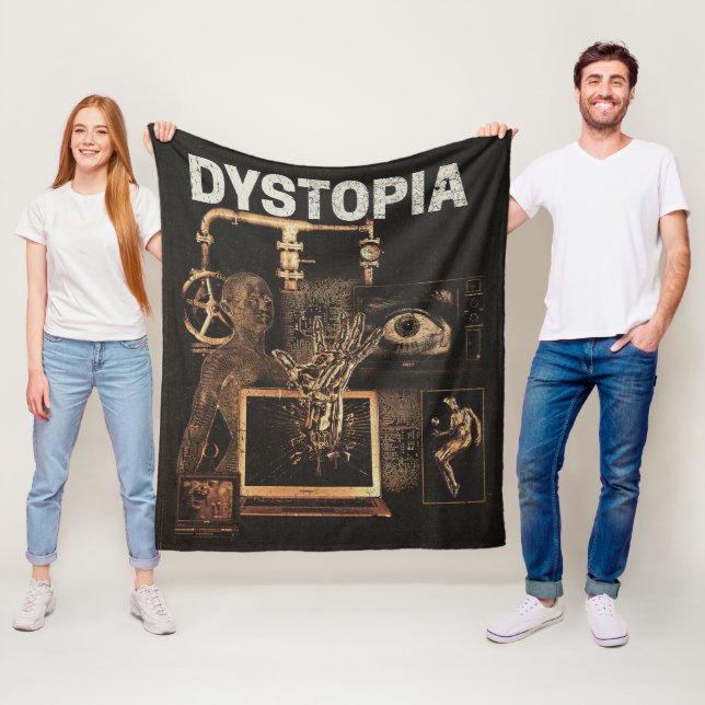 Dystopia - Techno-Dystopian Streetwear Design Fleece Blanket (In Situ)
