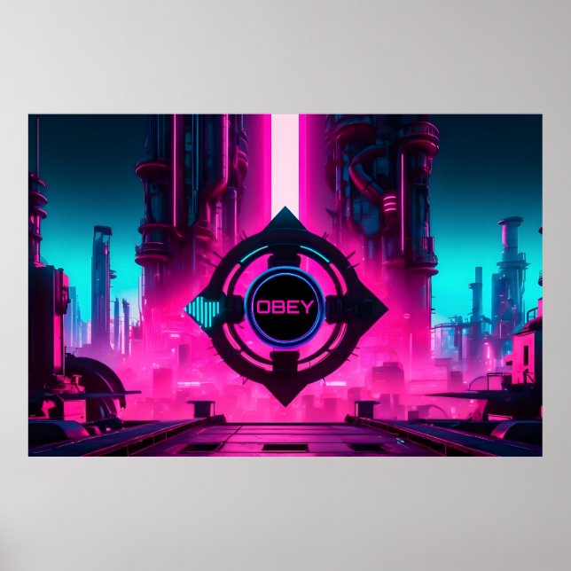 Dystopian Cyberpunk Neon City Obey Sci-Fi Poster (Front)