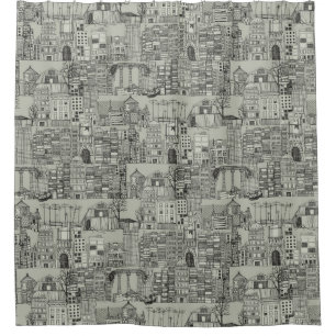 dystopian toile mono shower curtain
