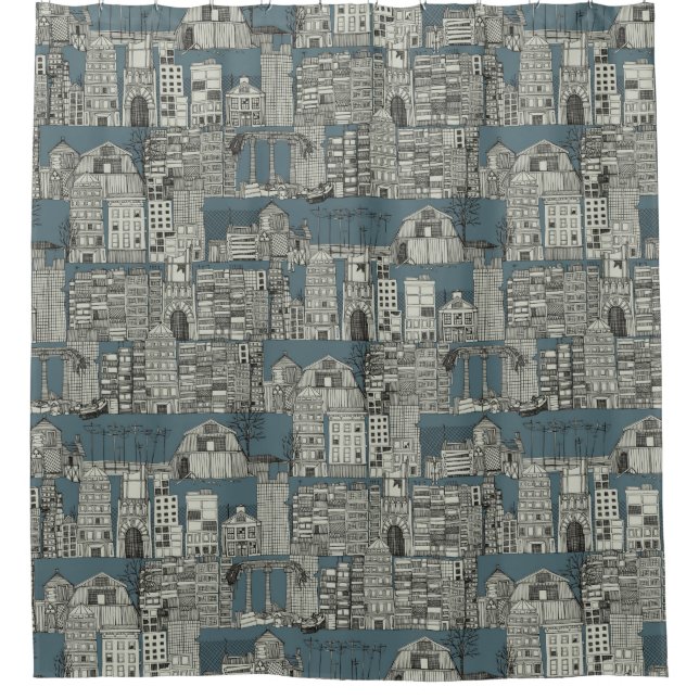 dystopian toile slate shower curtain (Front)