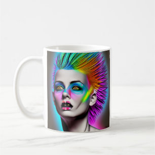 Dystopian Woman in Rainbow Mohawk Abstract Modern Coffee Mug