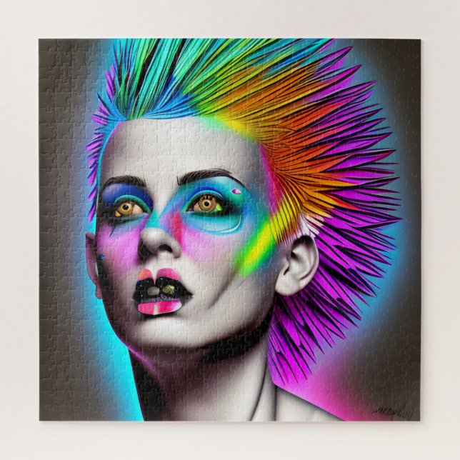 Dystopian Woman with Rainbow Mohawk Ai Art Jigsaw Puzzle (Vertical)
