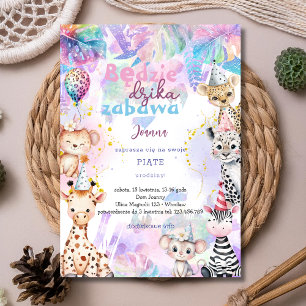 Dzika zabawa safari urodzinowe zaproszenie invitation