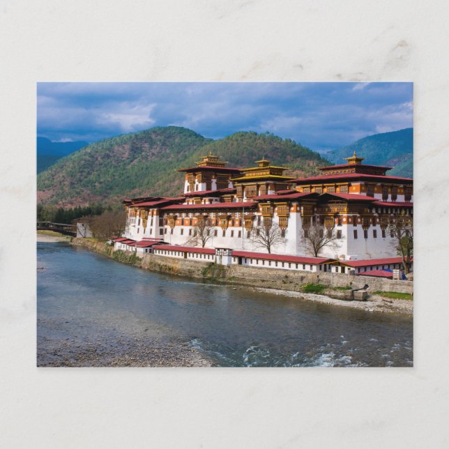 Dzong Building By River Postcard (Front)