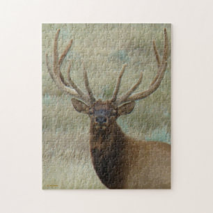 E10 Bull Elk in Velvet Head Shot Jigsaw Puzzle