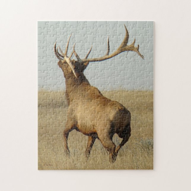 E23 Bull Elk Grass in Horns Jigsaw Puzzle (Vertical)