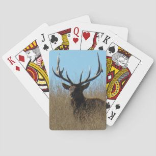 E26 Bull Elk Laying in the Weeds Playing Cards