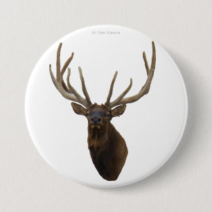 E48 Bull Elk Head in Velvet 7.5 Cm Round Badge