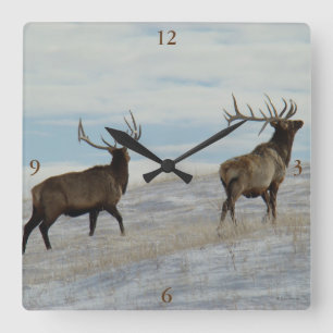 E57 Bull Elk Lucky 13 Bull Square Wall Clock