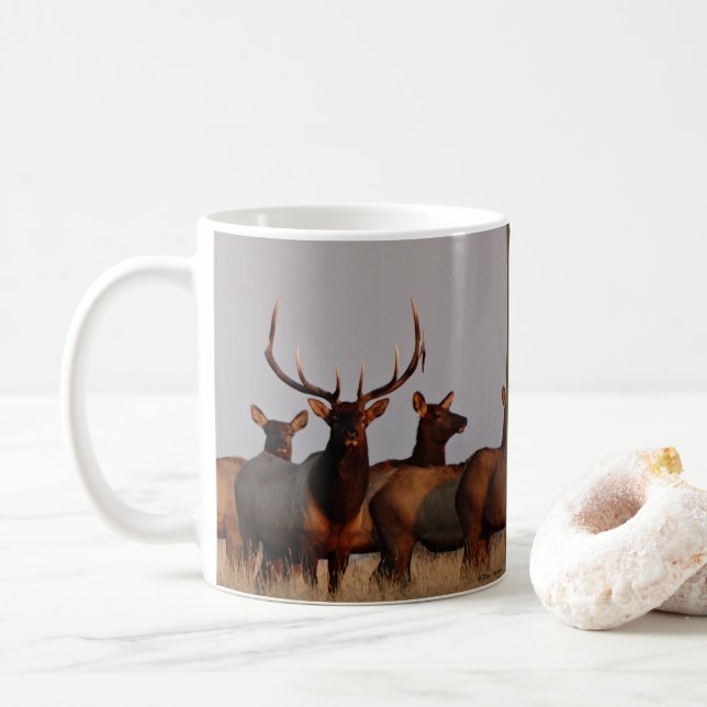 E66 Bull Elk and Cows Coffee Mug (With Donut)