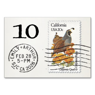 E&A Wedding Reception Table Card 10 CA Quail