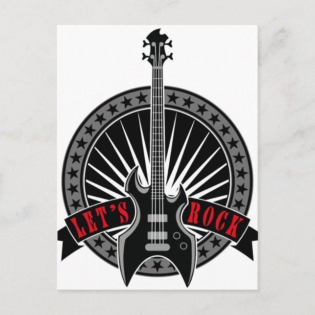e-bass guitar let's rock postcard (Front)