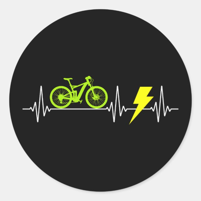 E-Bike Electric-Bike E-Cyclist Bicycling Heartbeat Classic Round Sticker (Front)