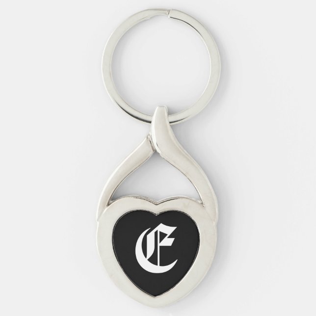 "E" Black Heart Keychain (Front)
