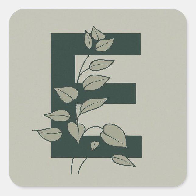 E Botanical Monogram Square Sticker (Front)