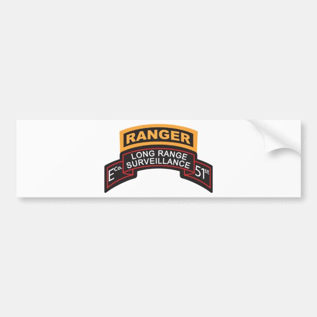 E Co 51st Infantry LRS Scroll, Ranger Tab Bumper Sticker (Front)