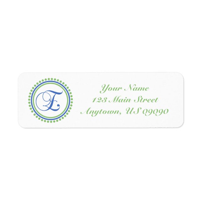 E Dot Circle Mongram Address Label (Mint / Blue) (Front)