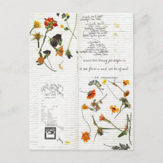 e.e. cummings pressed flowers cursive diary postcard