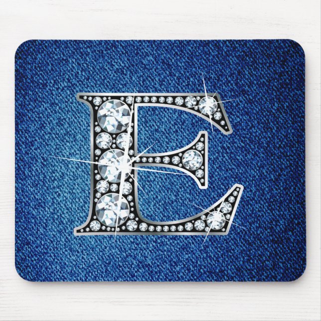 E Faux-&quot;Diamond Bling&quot; on Denim Mousepad (Front)