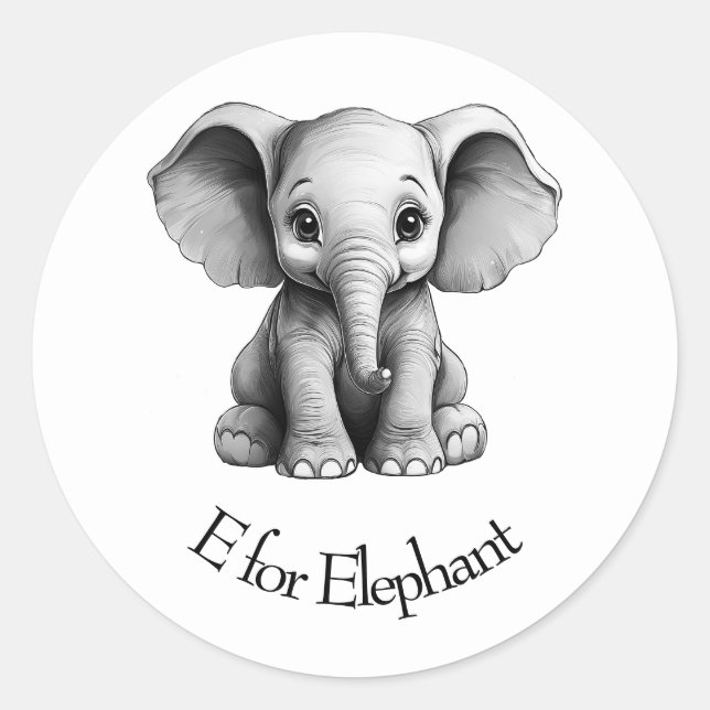 E for Elephant Classic Round Sticker (Front)