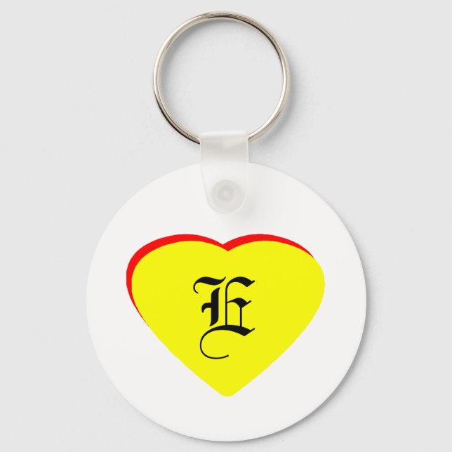 "E" Heart Yellow Red Wedding Invitation The MUSEUM Key Ring (Front)