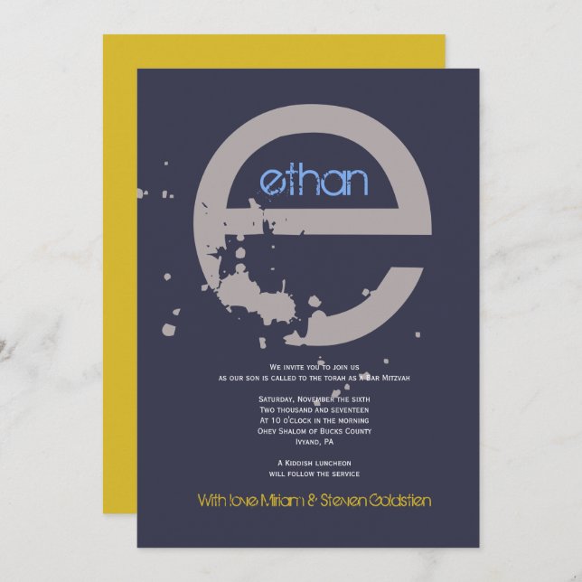 E Initial Collection Bat Bar Mitzvah Invitation (Front/Back)