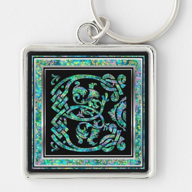 E Initial "Masselle Blue" Key Chain (Front)