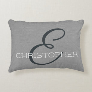 E Initial Personalised Name Black White Grey Decorative Cushion