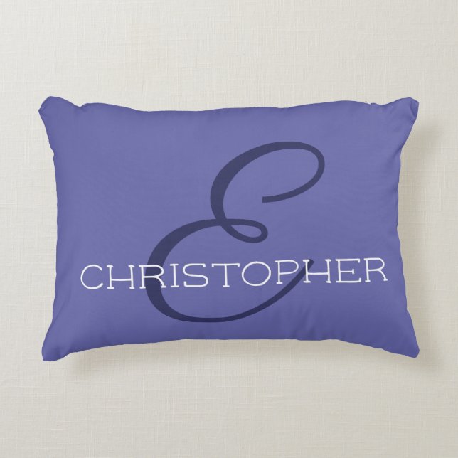 E Initial Personalised Name Blue Trendy Decorative Cushion (Front)