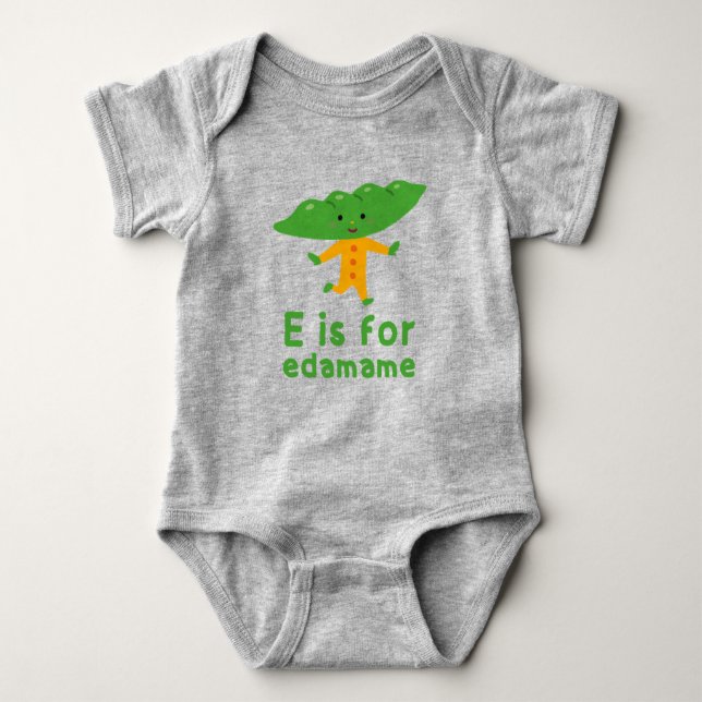 E is for EDAMAME Green Veggie Alphabet E Baby Bodysuit (Front)
