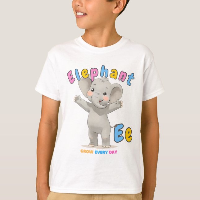 “E is for Elephant” Alphabet Tee – Grow Every Day (Front)