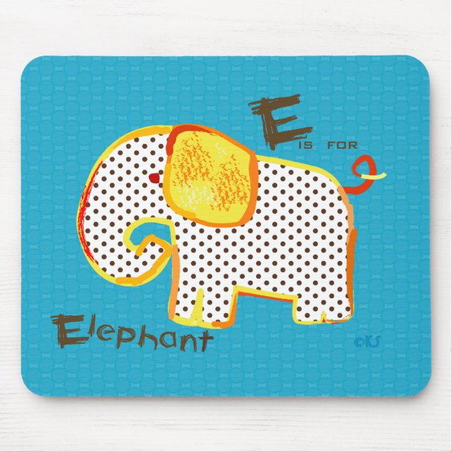 'E is for elephant ' digital painting mousepad (Front)