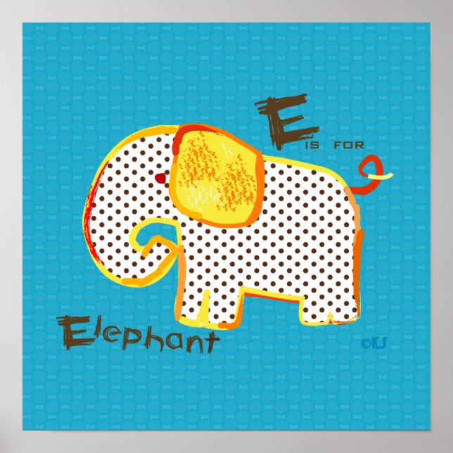 'E is for elephant ' digital painting print (Front)