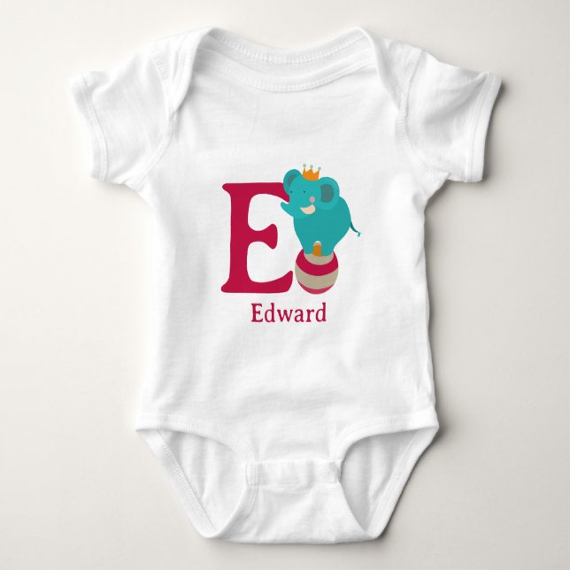 E is for Elephant Personalise Baby Bodysuit (Front)
