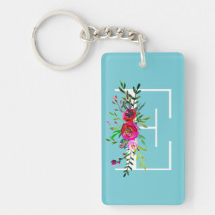 E Letter Initial Monogram Floral Custom Colour Key Ring