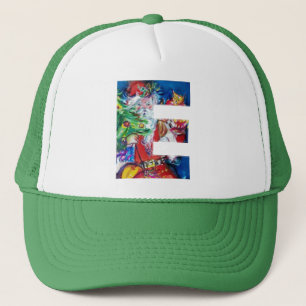 E LETTER / SANTA WITH CHRISTMAS TREE MONOGRAM TRUCKER HAT