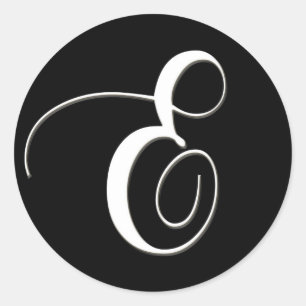 E monogram - elegant black and white classic round sticker