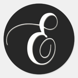 E monogram - elegant black and white classic round sticker