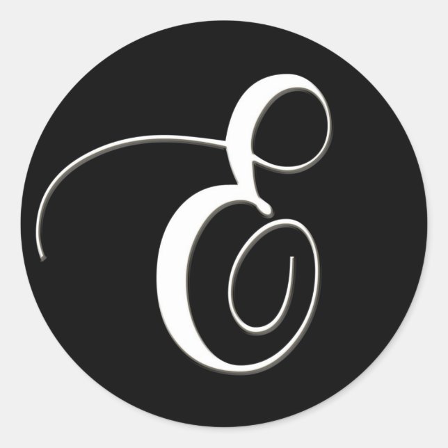 E monogram - elegant black and white classic round sticker (Front)
