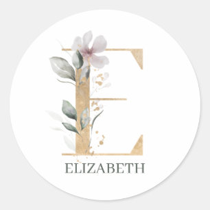 E Monogram Floral Personalised Classic Round Stick Sticker