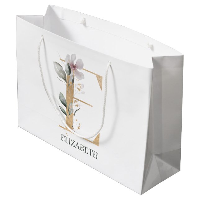 E Monogram Floral Personalised Large Gift Bag (Back Angled)