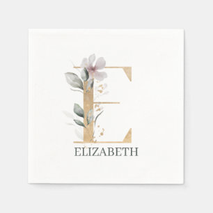 E Monogram Floral Personalised Napkin